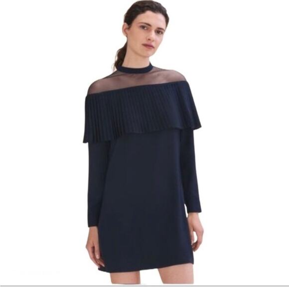 Maje Remia Pleated Overlay Black Mini Dress Size 3 Large - Picture 13 of 13